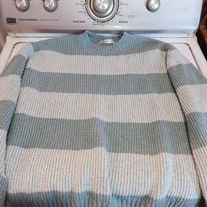 Hollister Blue and White Striped Crew Neck Sweater